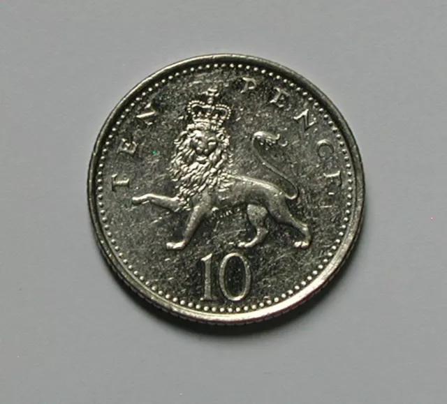 2003 UK (British) Elizabeth II Coin - Ten Pence (10p) - crowned lion animal
