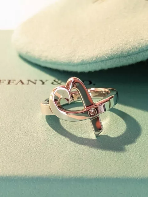 Tiffany & Co. Silver Paloma Picasso Loving Heart Diamond Band Ring Size 6