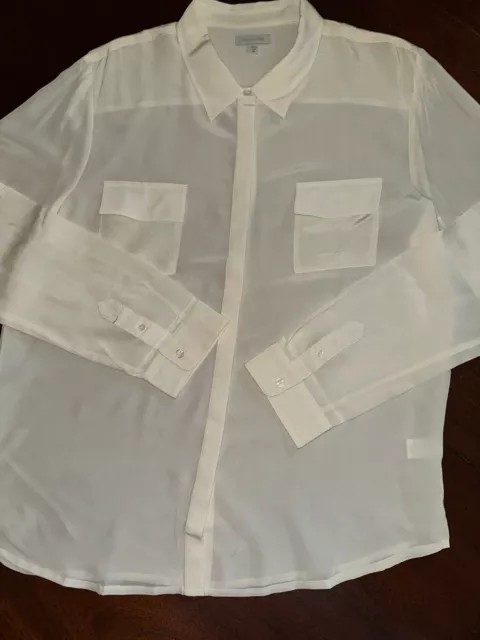 NWT 14 or 16 Garnet Hill 100% Silk Ivory Button Down Shirt Originally $108++