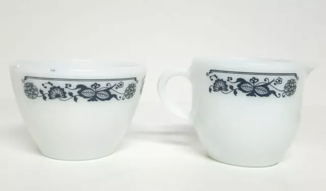 Pyrex Corning OLD TOWN BLUE Milk Glass Creamer Pitcher and Sugar Bowl USA VTG
