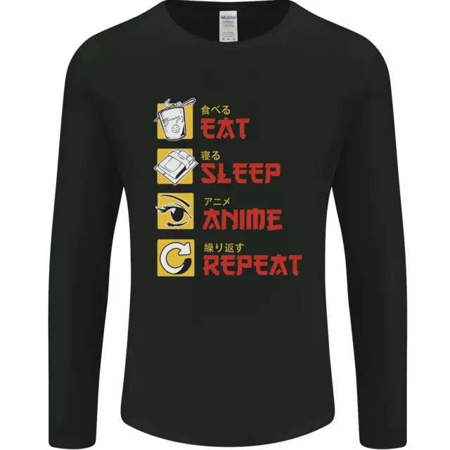 T-shirt a maniche lunghe Eat Sleep Anime Repeat da uomo