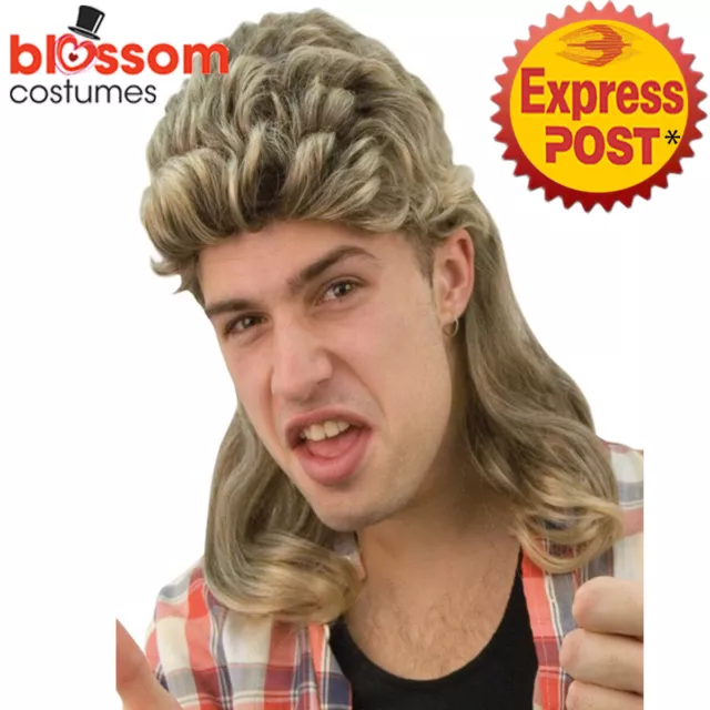 W645 Billy Blonde Mullet Wig 70s 80s Rock Bogan Retro Mens Costume Accessory