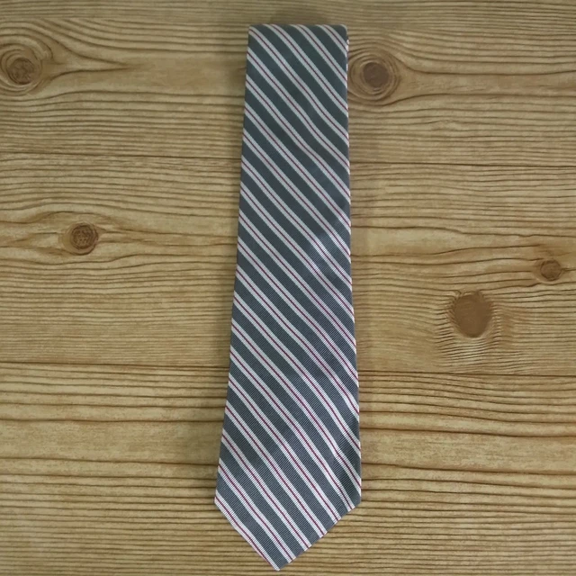 Christian Dior Tie Cravates Charcoal Red Striped 100% All Silk Made in USA 54"
