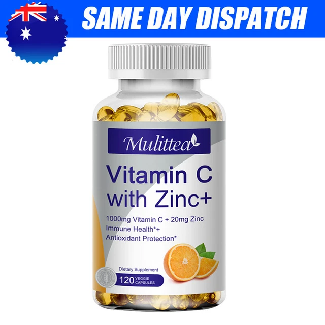 120 Capsules Vitamin C with Zinc Capsules Immune Support Antioxidant Supplement