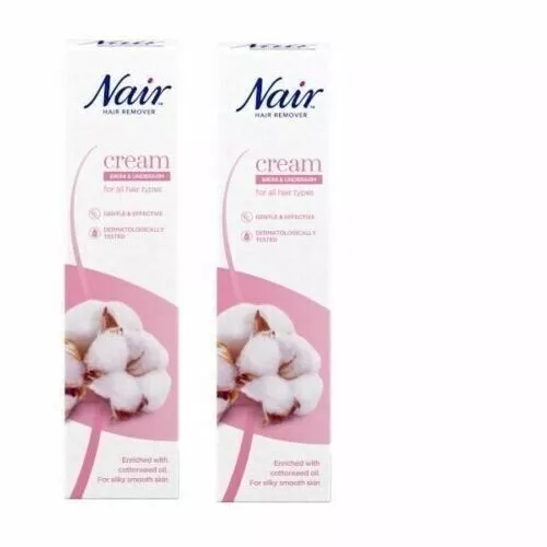 2x NAIR HAIR REMOVAL CREAM WITH COTTON SEED OIL FOR BIKINI & UNDERARM EACH 90ML