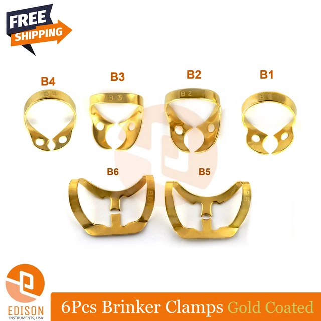 Dental Rubber Dam Clamps Brinker B1 to B6  Endodontic Clamps Titanium Gold