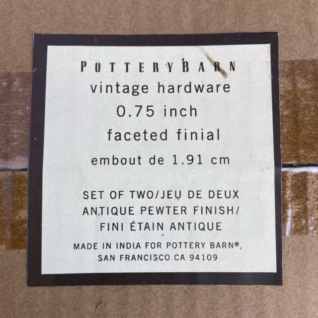 Pottery Barn Vintage Hardware Faceted Set 2 Curtain Rod Finials Antique Pewter
