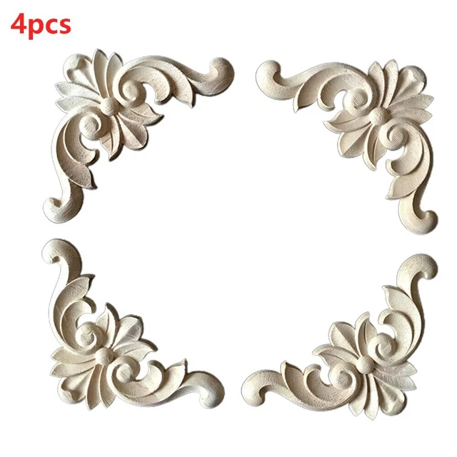 Juego de 4 calcomanías de decoración hágalo usted mismo de decoración de apliques de esquina tallada de madera