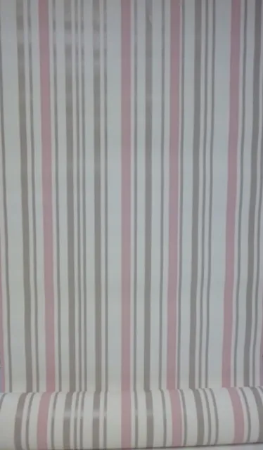 Pink / Beige White Stripe Wallpaper - Textured Vinyl - Paste The Wall  51130603