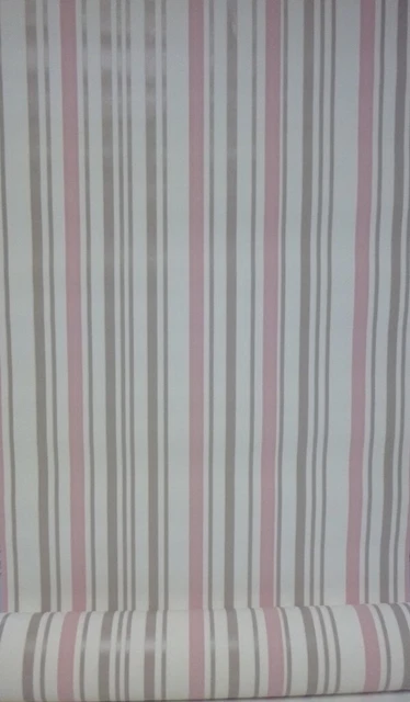Pink / Beige White Stripe Wallpaper - Textured Vinyl - Paste The Wall  51130603