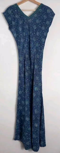 Anohki for East blue floral maxi cotton dress Indian boho festival sz 8 *flaws*