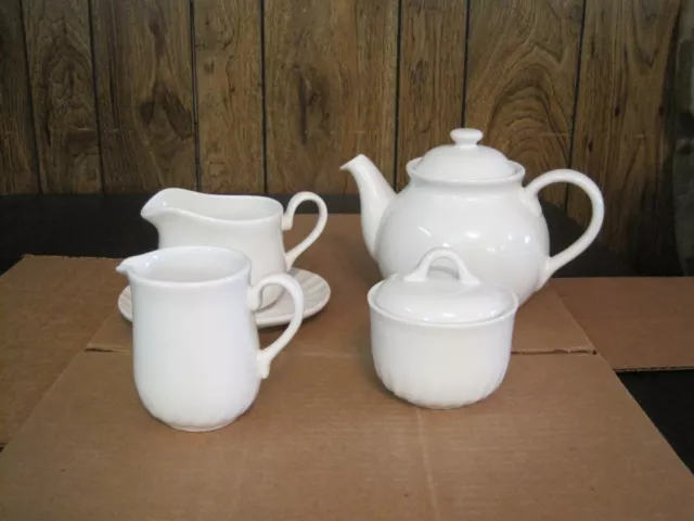 Corelle Coordinates Stoneware Teapot, Creamer, Sugar Dish, Gravy Boat Underplate