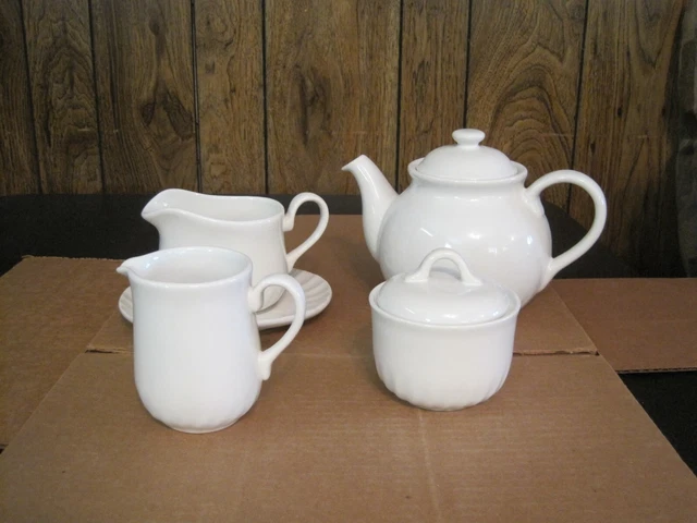 Corelle Coordinates Stoneware Teapot, Creamer, Sugar Dish, Gravy Boat Underplate