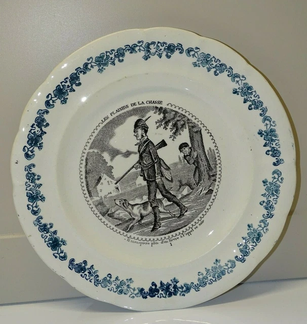 *Ancienne Assiette A Dessert Ceramique Longwy Les Plaisirs De La Chasse Vitrine