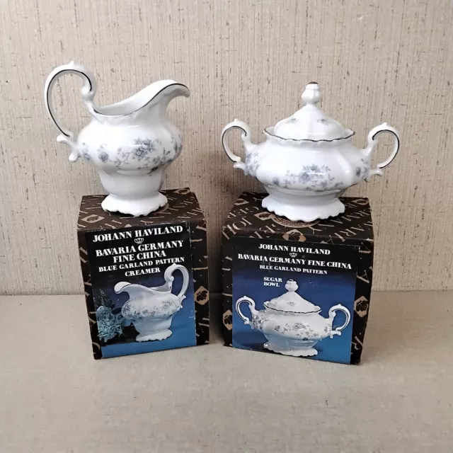 Vintage John Haviland Bavaria Blue Garland Creamer And Sugar Bowl Set