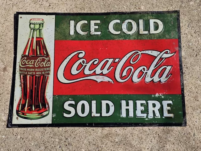 Original 1927 COCA-COLA Sold Here Embossed Tin Sign 27.5" x 19.5" W.F.R. USA