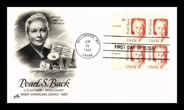 Dr Jim Stamps Us Cover Pearl S Buck Great Americans Fdc Plate Block Artcraft