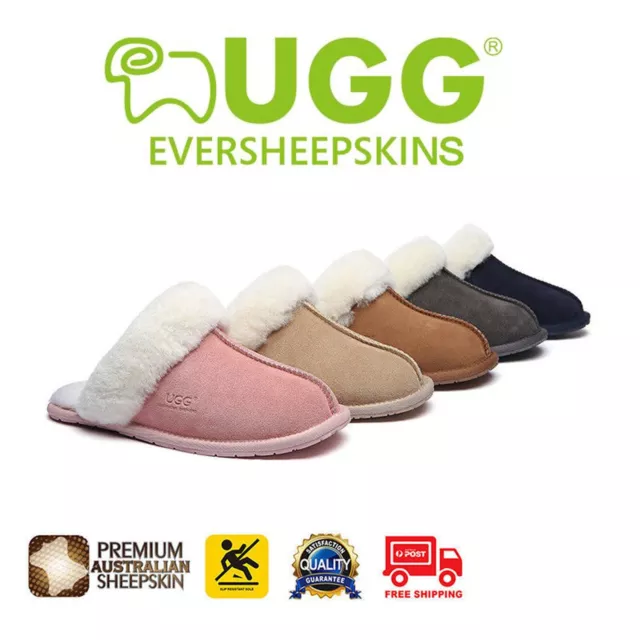 UGG Rosa Boots Unisex Slippers / Scuffs, Premium Sheepskin Upper Rubber Sole