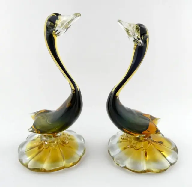 Vintage Par De Murano Italia Soplado Art Cristal Patos O Gansos Sommerso