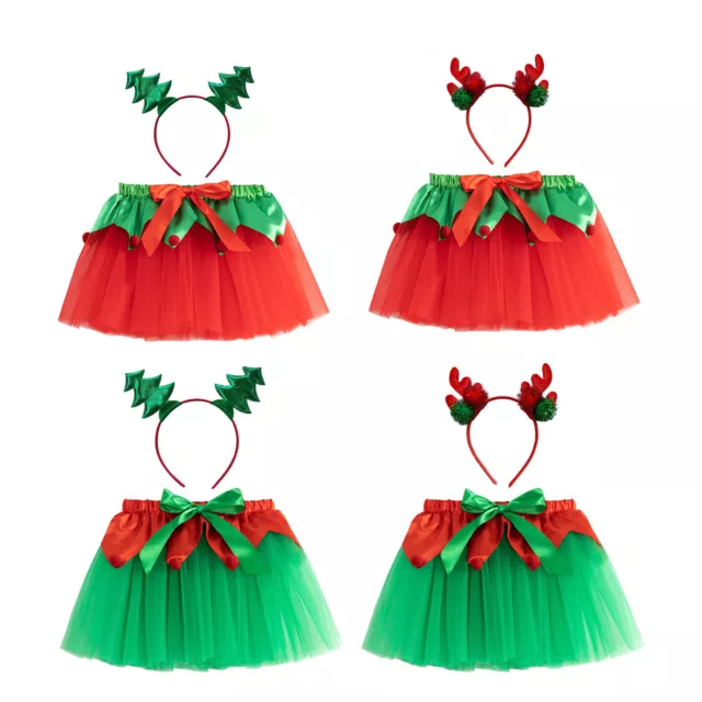 Costume Natale Bambine Bambine Tutù Arcobaleno Gonna Fantasioso Abito Su Mini Gonne Elfo 3