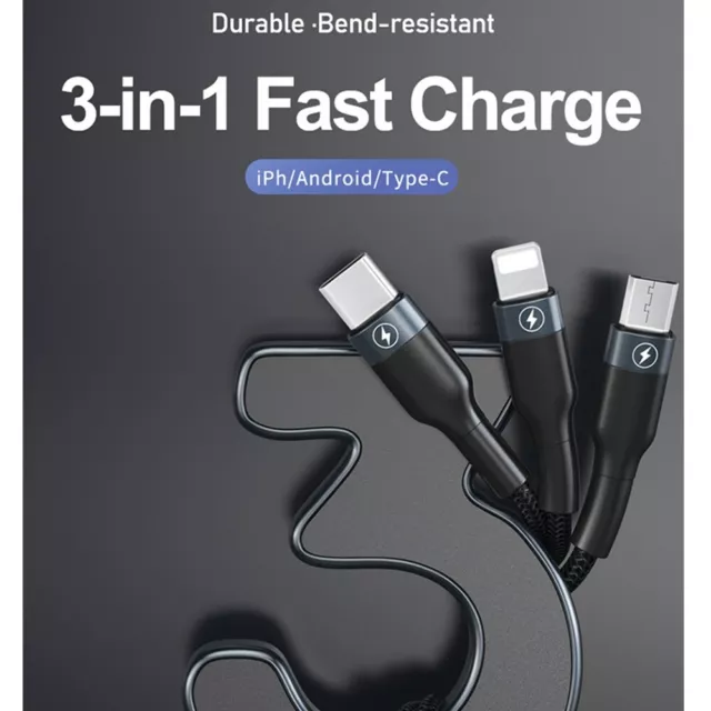 3 in 1 Charging Cable For iPhone Multi USB Remax Type-C Micro-USB 3.1A Android