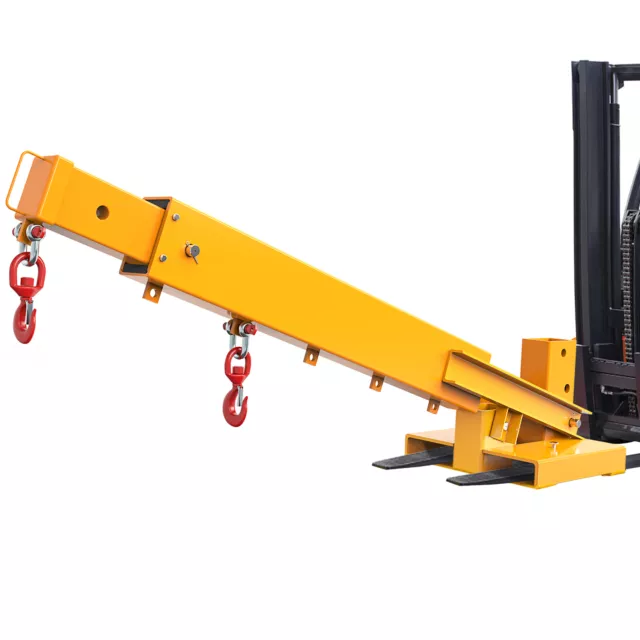 Forklift Mobile Cran 6000lbs Jib Boom Lift Adjustable Pivoting Hoist W/2 Hooks
