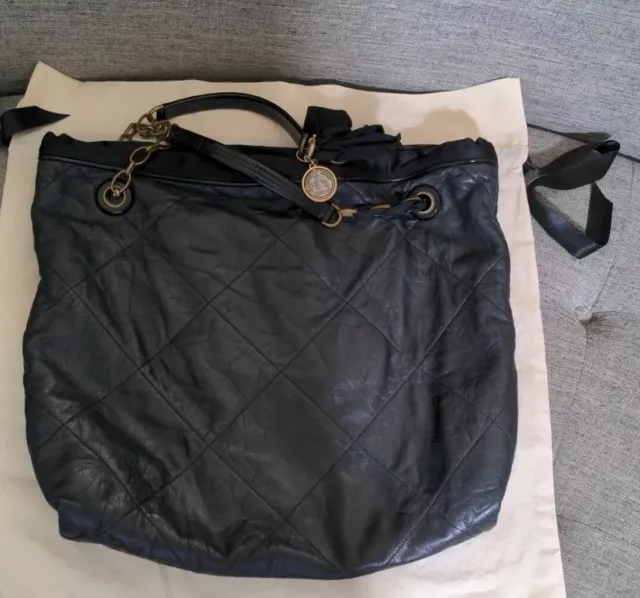 Lanvin Amalia Dark Grey Quilted Silky Soft Lambskin Leather Tote Large Handbag