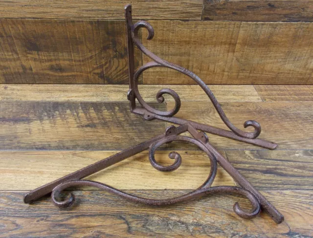 Set of 2 Vintage Look 6.75" x 9.25" Cast Iron Open Scroll Design Shelf Brackets