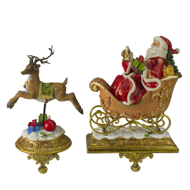 Northlight Set of 2 Santa and Reindeer Glittered Christmas Stocking Holders 9.5�