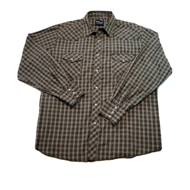 Wrangler Western Pearl Snap Checkered Plaid Shirt Mens Size XL Green Read
