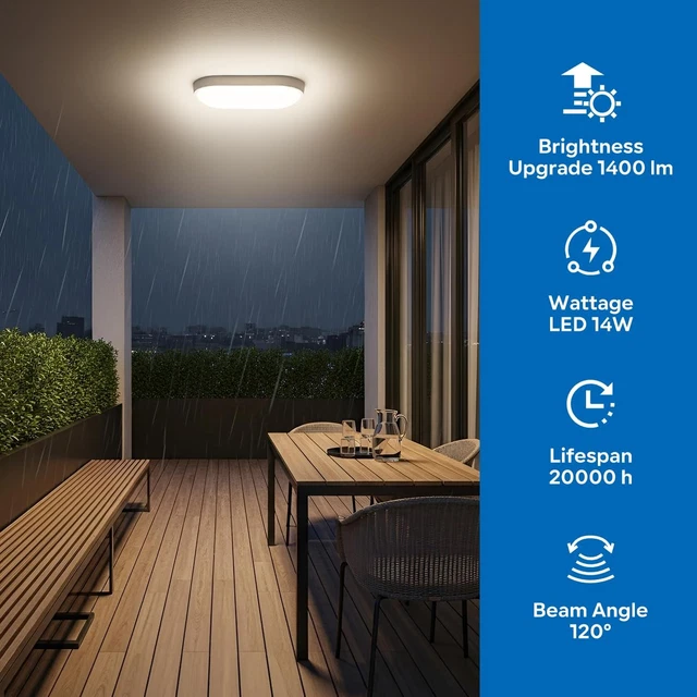 Various Led Lights ANWIO 14W BULKHEAD Lights Outdoor Ip54 Led Round Bathroom Light 1400LM ...