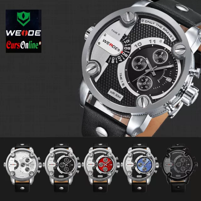 OROLOGIO UOMO WEIDE 2305 XXL 3 Fusi Orari Bracciale Pelle Water