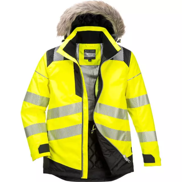 Oxford Weave 300D Class 3 PW3 Hi Vis Winter Parka Jacket Yellow / Black XL