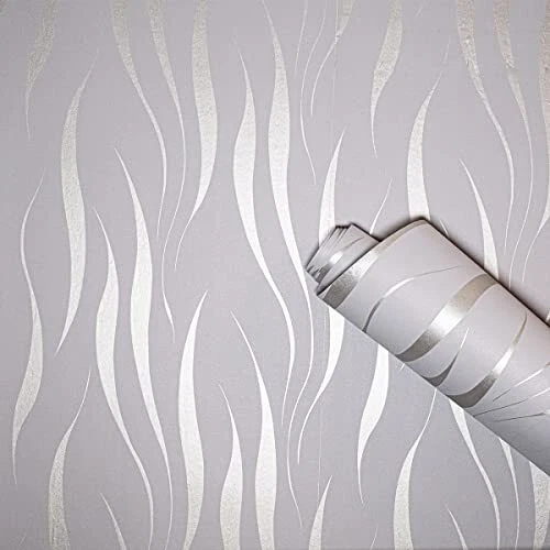 Papel pintado pelado y palo a rayas en relieve 3D - gris plateado