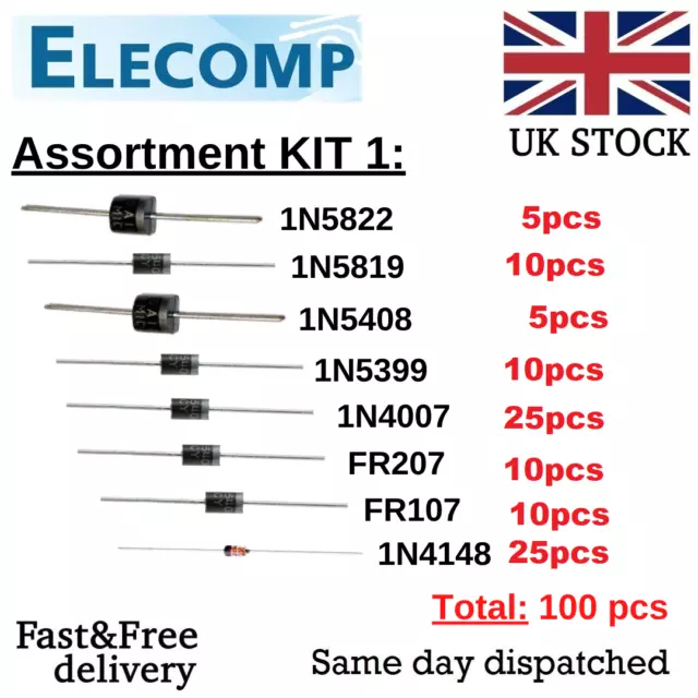 1N5408 1N4148 1N4007 1N5819 Diode 1-100pcs +KITs available Free postage UK stock 2