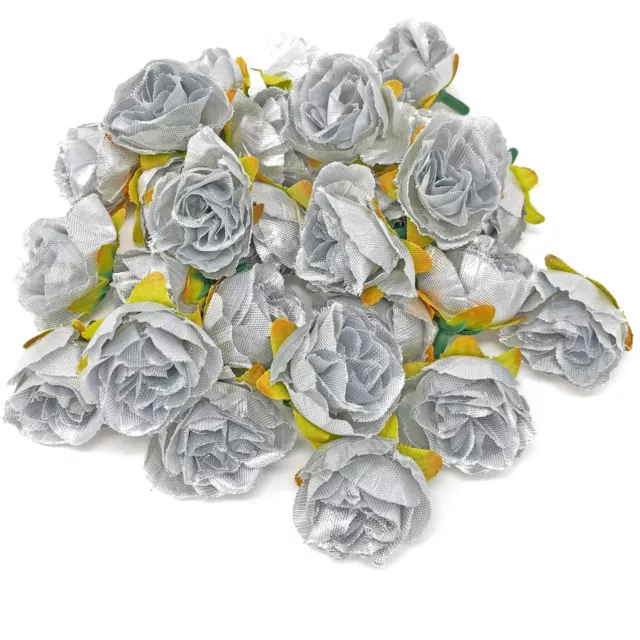 Silver Rose Bud Decorative Synthetic Flowers (Faux Silk) - UK SELLER