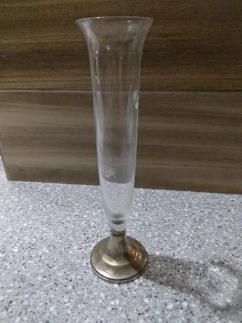 Vintage Alvin Antique Sterling Silver Rosebud Etched Glass Vase S-288