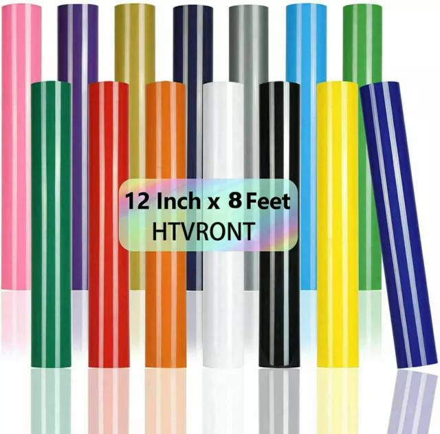 12''x8ft Heat Transfer Vinyl Rolls for Cricut HTV Iron on Vinyl for DIY T-Shirts