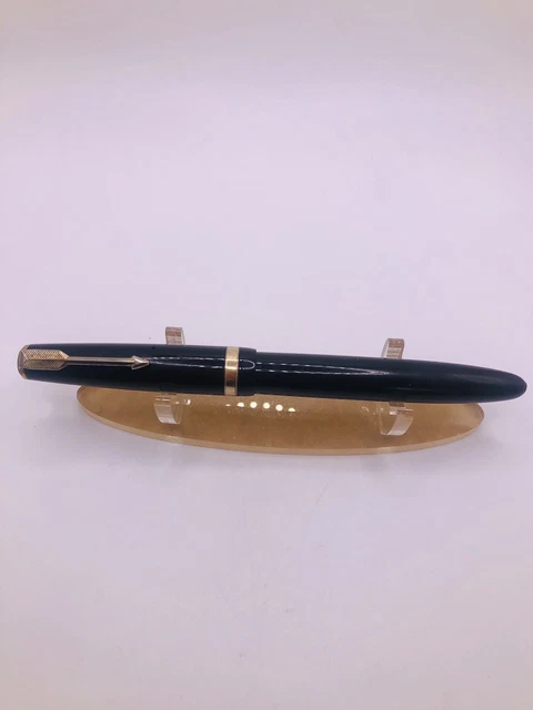 PARKER DUOFOLD MAXIMA Fountain Pen Black GT 14ct Gold No 50 Nib England ...