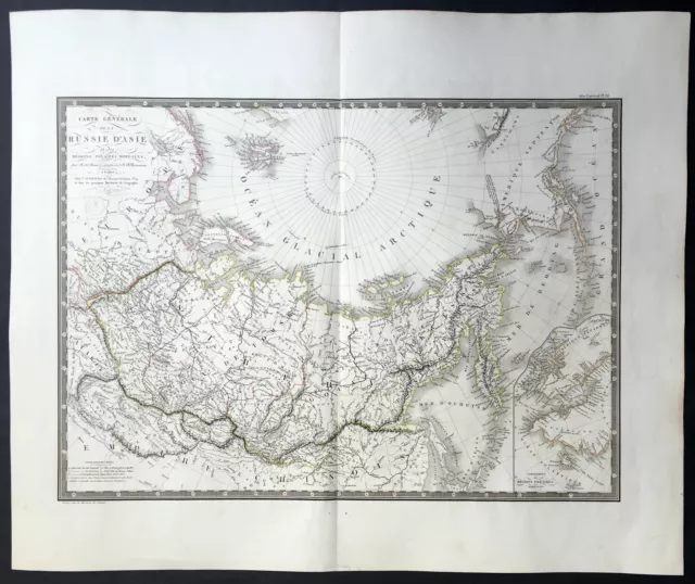 1821 Brue Large Antique Map of Russia, Alaska, Behring Straits, North America