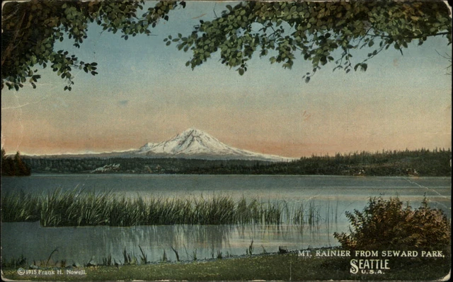 Mount Rainier from Seward Park Seattle Washington ~ 1918 DPO Fort Casey WA