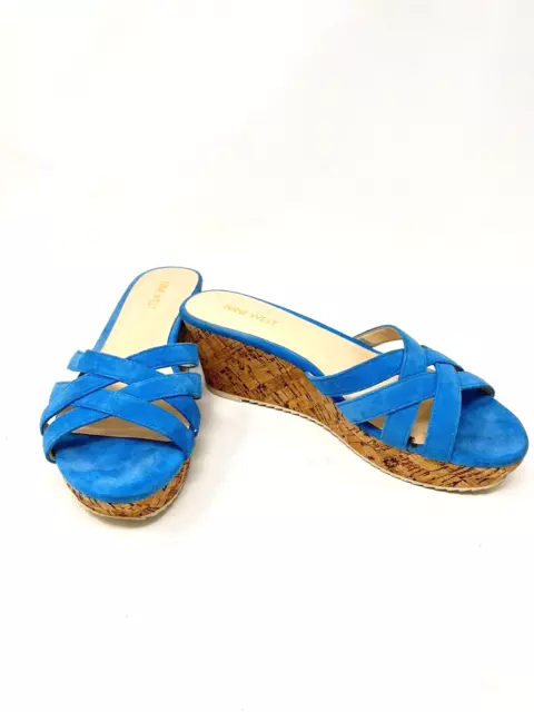 Nine West Caserta Wedge Heel Open Toe Shoe Sandal Blue 7.5 M 2