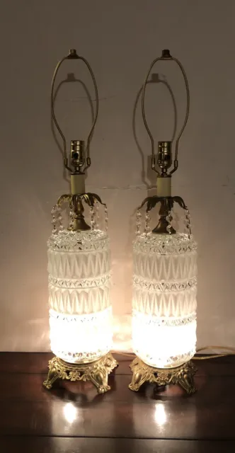 Pair Vintage MCM Hollywood Regency Table Lamps.  Prisms.  Night Light  Gorgeous!