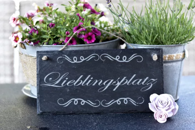 Garten Balkon Terrasse Lieblingsplatz Schild Schiefer Geschenk 15x30cm Laube  04