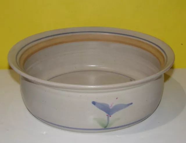 Pottery Hand Painted Flowers Large Serving Bowl Centerpiece - 10" Round 3" Deep