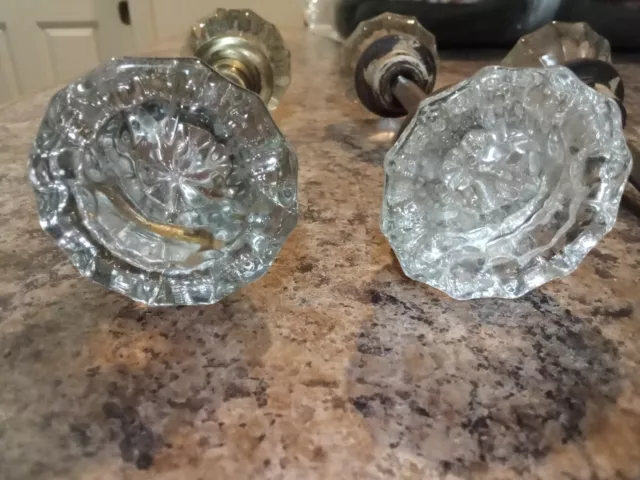 Antique Vintage 12 Point Clear Crystal Glass Brass Victorian Door Knobs 12 pt