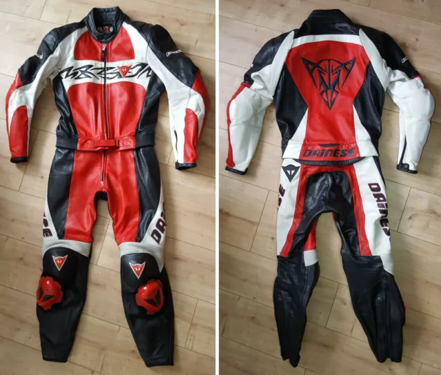 Dainese Damen Lederkombi, Leder Motorradkombi 2-teiler, rot schwarz weiß, Gr. 50