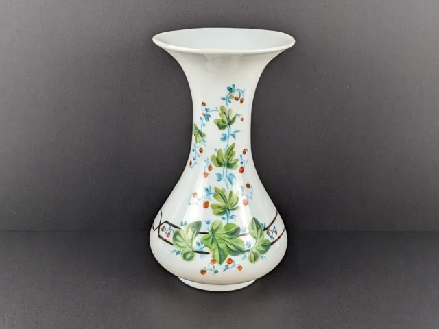 Antique Victorian Hand Painted Opaline Opal Glass Large Flower Vase, White, Ivy