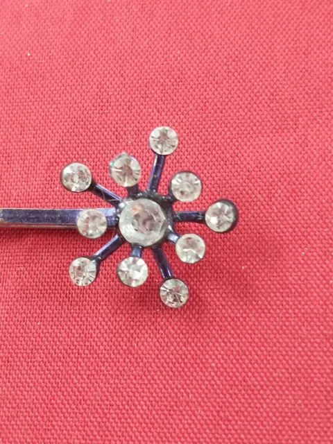 Vtg Hair Barrette Bobby Pin Faux Rhinestone Atomic Starburst Flower *129H-3