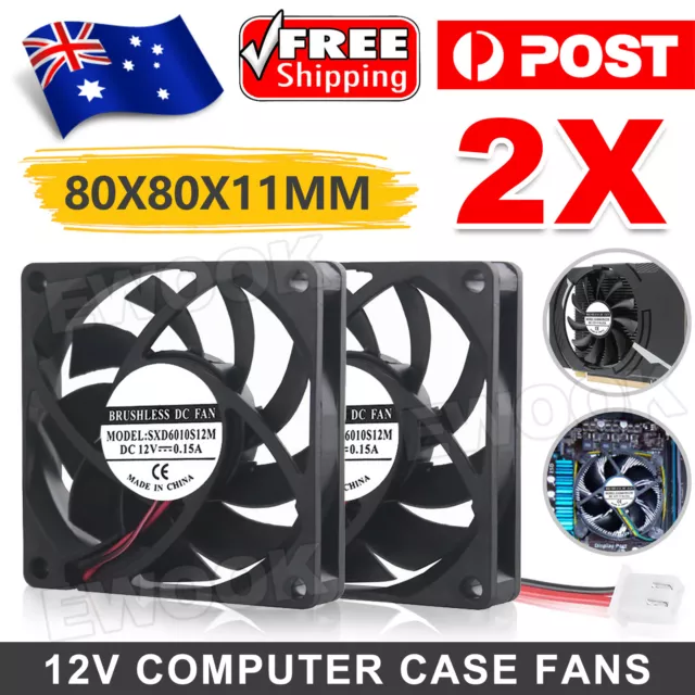 80x80x10mm DC 12V Brushless Silent Computer PC Case Cooling Cooler Fans Black